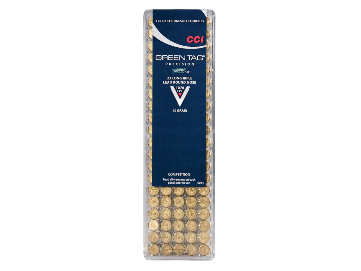 CCI Green Tag Competition Ammunition 22 Long Rifle 40 Grain Lead Round Nose Box of 100