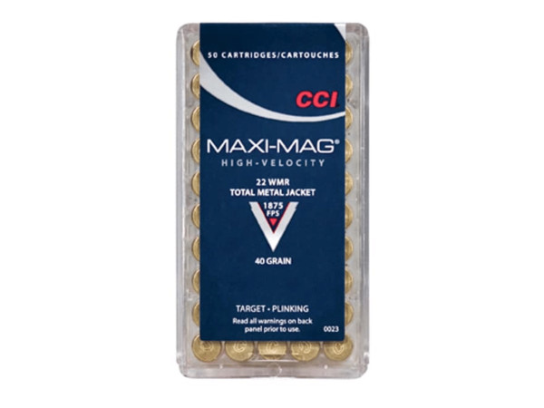 CCI Maxi-Mag Ammunition 22 Winchester Magnum Rimfire (WMR) 40 Grain Total Metal Jacket