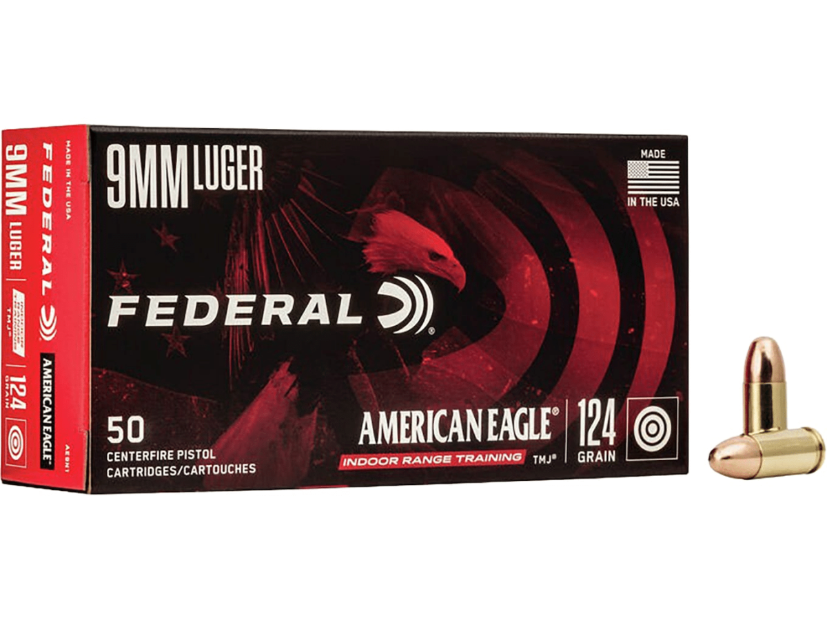 Federal American Eagle Ammunition 9mm Luger 124 Grain Total Metal Jacket