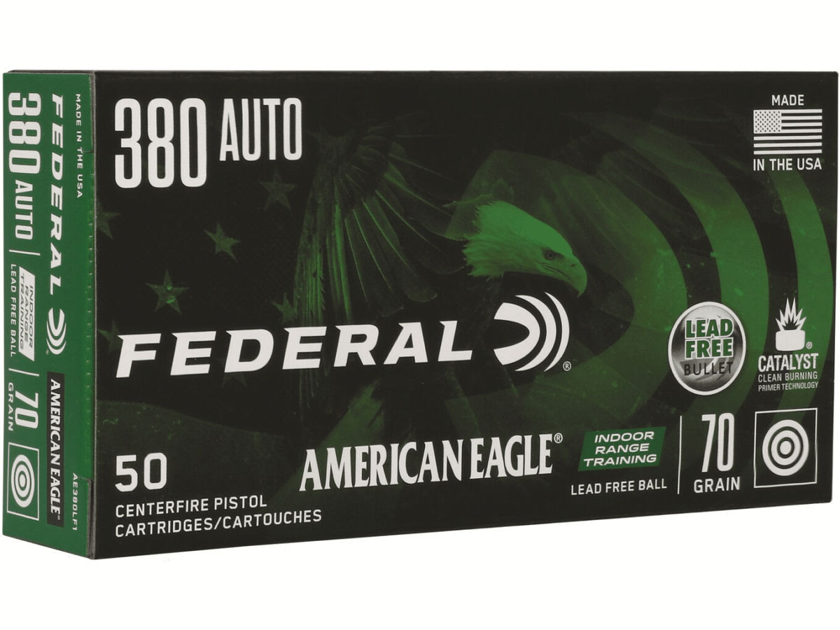 Federal American Eagle IRT Ammunition 380 ACP 70 Grain Flat Nose Lead-Free