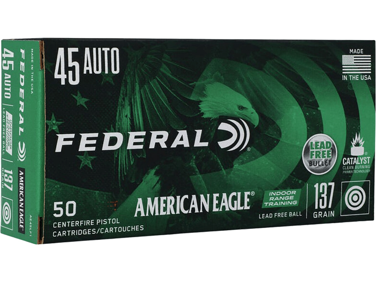 Federal American Eagle IRT Ammunition 45 ACP 137 Grain Flat Nose Lead-Free Box of 50