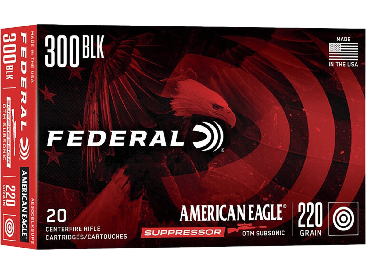 Federal American Eagle Suppressor Ammunition 300 AAC Blackout Subsonic 220 Grain Open Tip Match