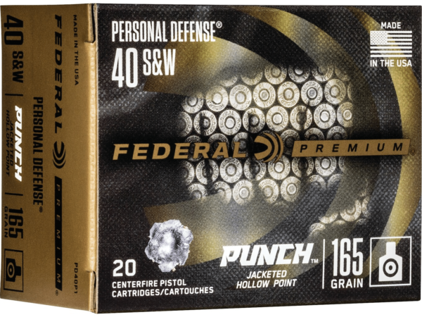 Federal Personal Defense Punch Ammunition 40 S&W 165 Grain Jacketed Hollow Point Box of 20