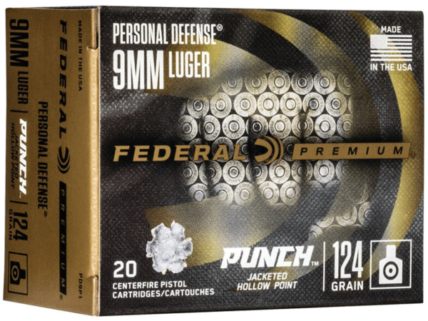 Federal Personal Defense Punch Ammunition 9mm Luger 124 Grain Jacketed Hollow Point