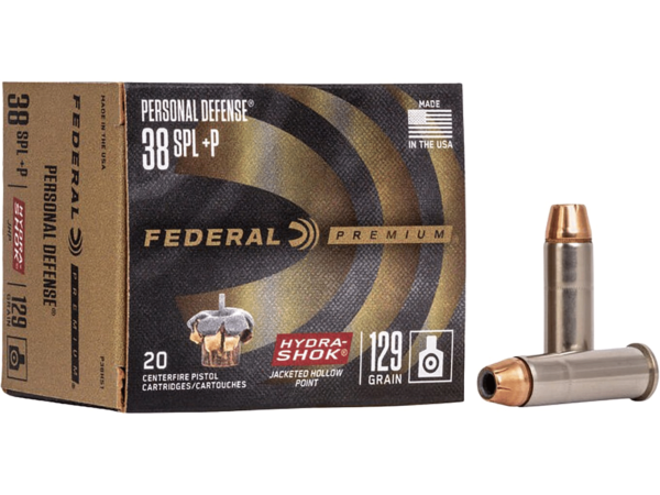 Federal Premium Personal Defense Ammunition 38 Special +P 129 Grain Hydra-Shok Jacketed Hollow Point Box of 20