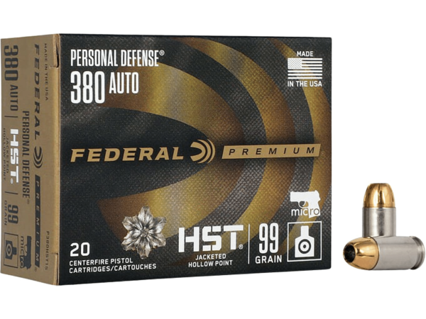 Federal Premium Personal Defense Ammunition 380 ACP 99 Grain HST Jacketed Hollow Point