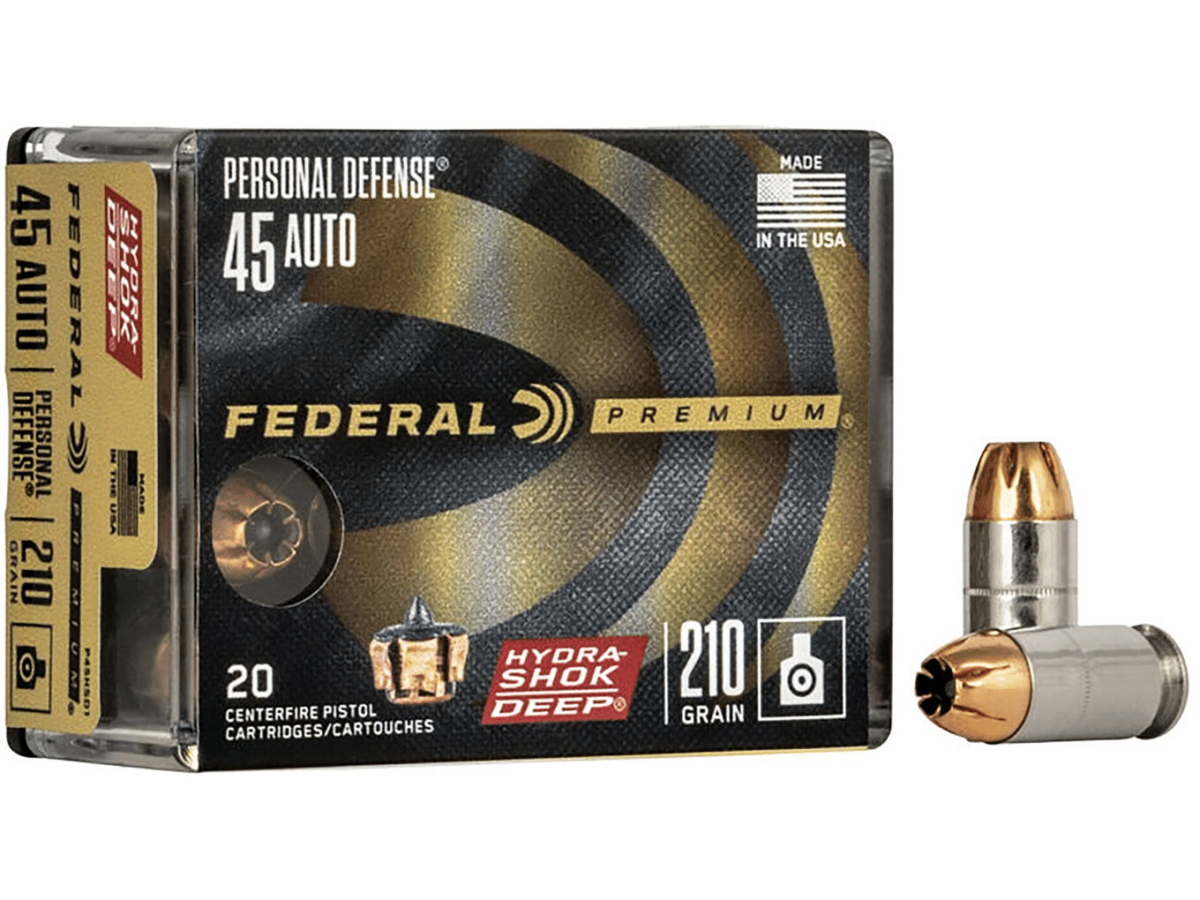 Federal Premium Personal Defense Ammunition 45 ACP 210 Grain Hydra-Shok Deep Jacketed Hollow Point