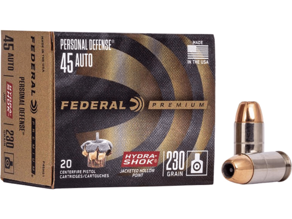 Federal Premium Personal Defense Ammunition 45 ACP 230 Grain Hydra-Shok Jacketed Hollow Point Box of 20