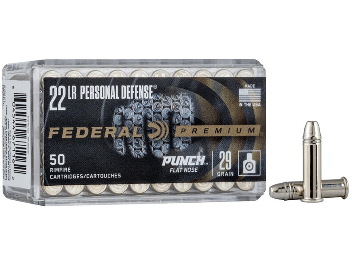 Federal Premium Personal Defense Punch Ammunition 22 Long Rifle 29 Grain Plated Lead Flat Nose