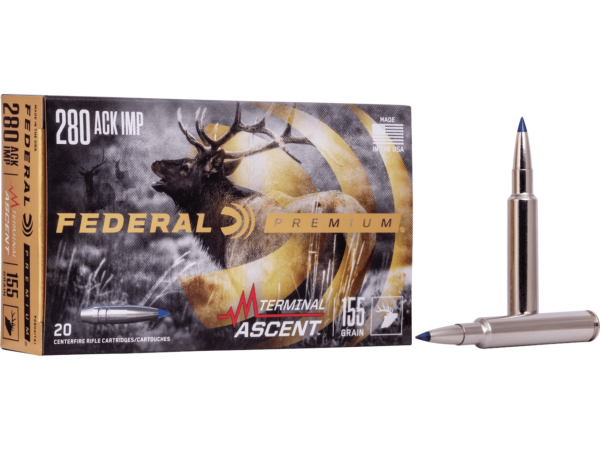 Federal Premium Terminal Ascent Ammunition 280 Ackley Improved 155 Grain Polymer Tip Bonded Boat Tail Box of 20