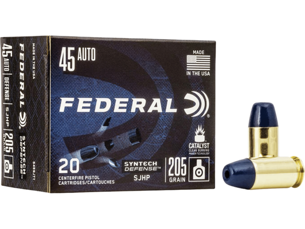 Federal Syntech Defense Ammunition 45 ACP 205 Grain Synthetic Jacket Segmented Hollow Point