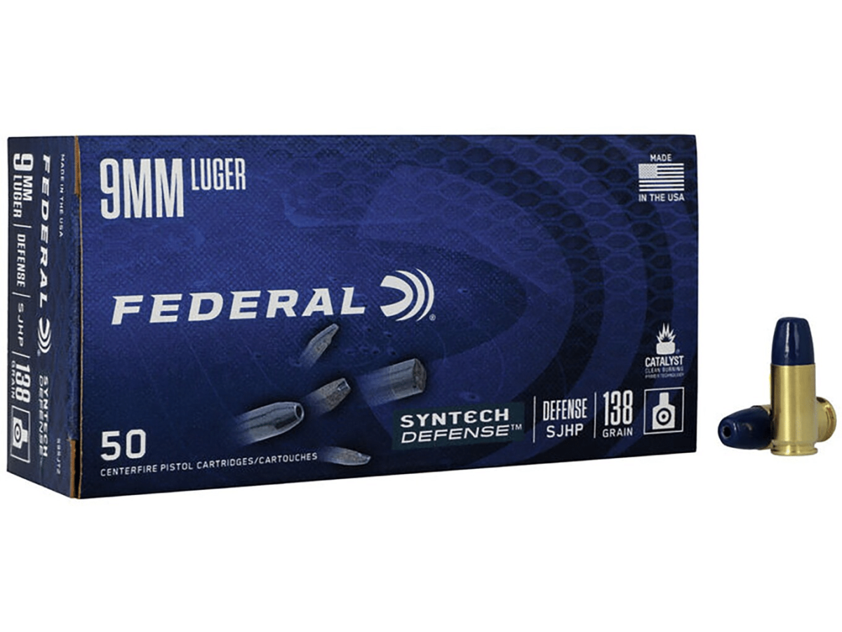 Federal Syntech Defense Ammunition 9mm Luger 138 Grain Synthetic Jacket Segmented Hollow Point