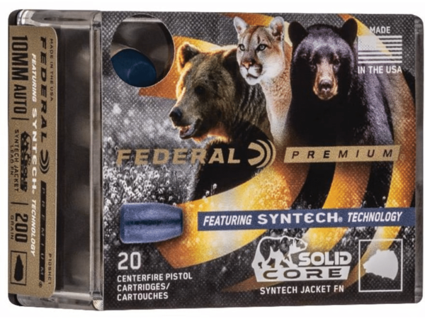 Federal Syntech Solid Core Ammunition 10mm Auto 200 Grain Total Synthetic Jacket Hard Cast Flat Nose Box of 20