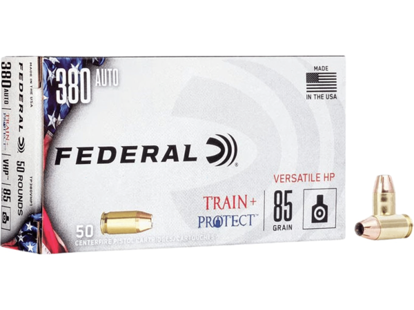 Federal Train + Protect Ammunition 380 ACP 85 Grain Versatile Hollow Point Box of 50