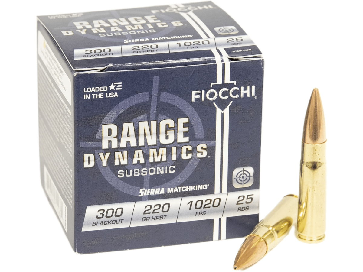 Fiocchi Range Dynamics Ammunition 300 AAC Blackout Subsonic 220 Grain Sierra MatchKing Hollow Point Boat Tail