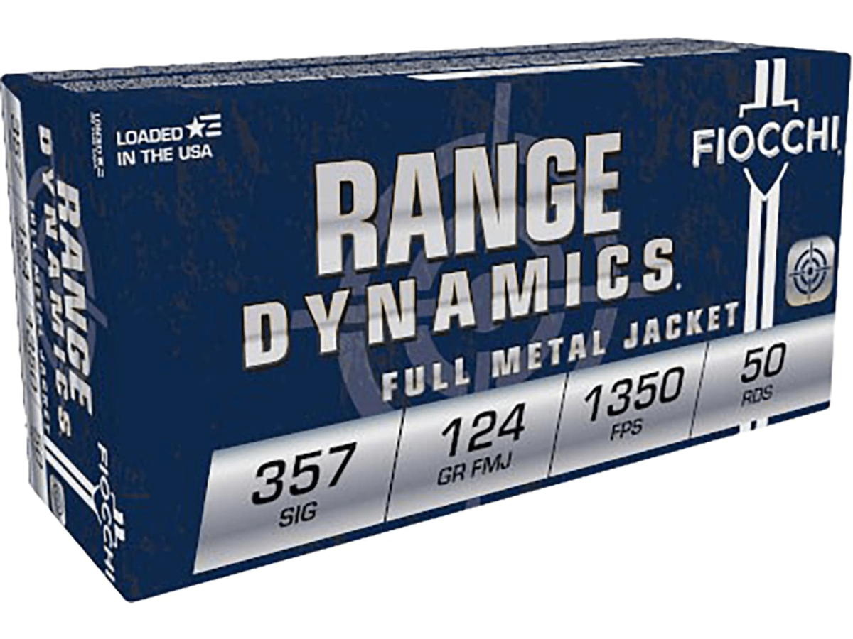 Fiocchi Range Dynamics Ammunition 357 Sig 124 Grain Full Metal Jacket Truncated Cone Box of 50