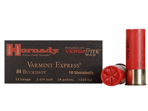 Hornady Varmint Express Buckshot Ammunition 12 Gauge 2-3/4" #4 Buckshot 24 Pellets Box of 10