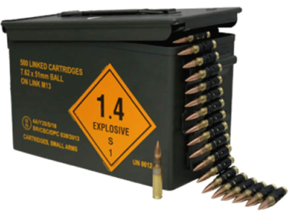 Magtech Ammunition 7.62x51mm NATO M80 148 Grain Full Metal Jacket 500 Linked Rounds in Ammo Can