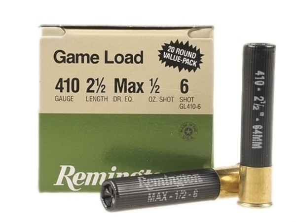 Remington Game Load Ammunition 410 Bore 2-1/2" 1/2 oz #6 Shot Box of 20