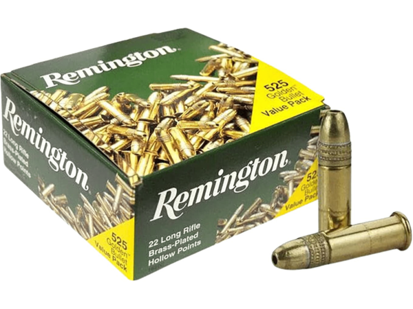 Remington Golden Bullet Ammunition 22 Long Rifle 36 Grain Plated Lead Hollow Point Bulk