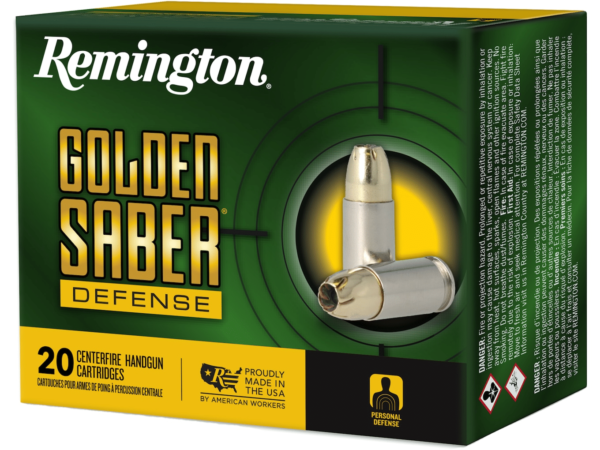 Remington Golden Saber Defense Ammunition 9mm Luger +P 124 Grain Brass Jacketed Hollow Point Box of 20