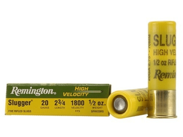 Remington Slugger Ammunition 20 Gauge 2-3/4" 1/2 oz High Velocity Rifled Slug Box of 5