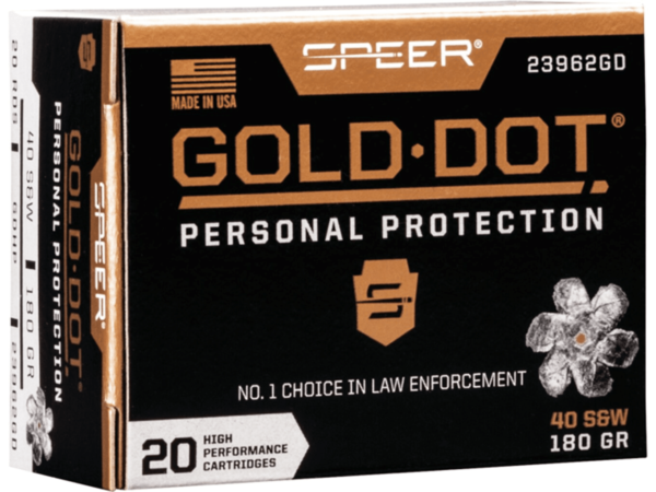 Speer Gold Dot Ammunition 40 S&W 180 Grain Jacketed Hollow Point