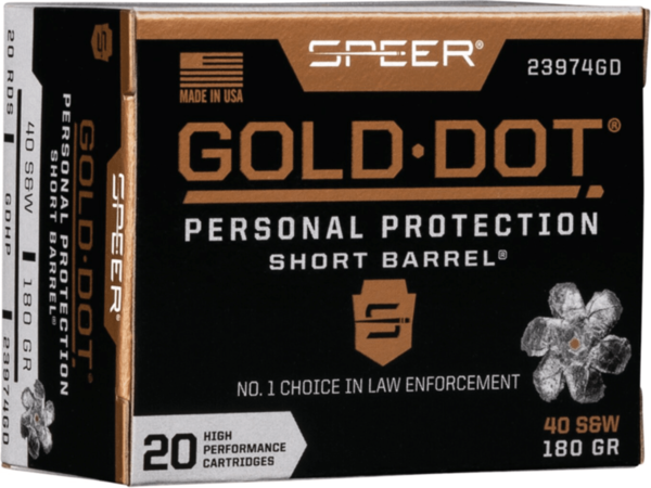 Speer Gold Dot Short Barrel Ammunition 40 S&W 180 Grain Jacketed Hollow Point Box of 20