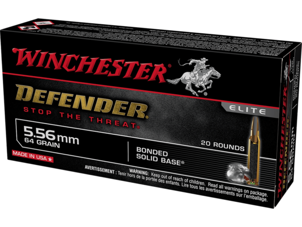 Winchester Defender Ammunition 5.56x45mm NATO 64 Grain Bonded Jacketed Hollow Point Box of 20