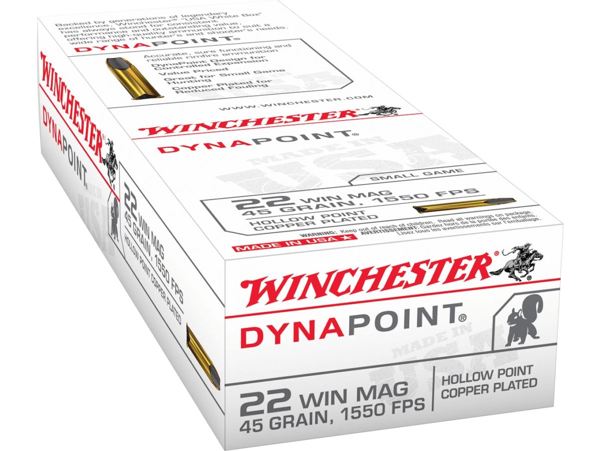 Winchester Dynapoint Ammunition 22 Winchester Magnum Rimfire (WMR) 45 Grain Plated Lead Hollow Point