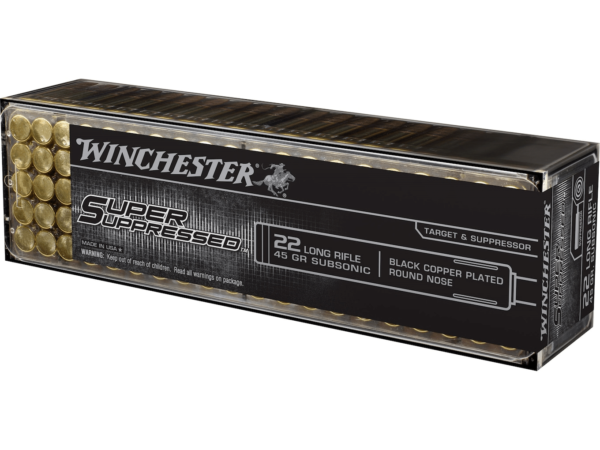 Winchester Super Suppressed Ammunition 22 Long Rifle Subsonic 45 Grain Plated Lead Round Nose