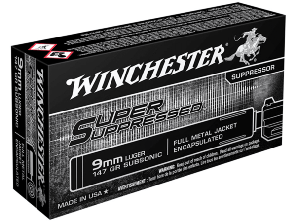 Winchester Super Suppressed Ammunition 9mm Luger 147 Grain Full Metal Jacket