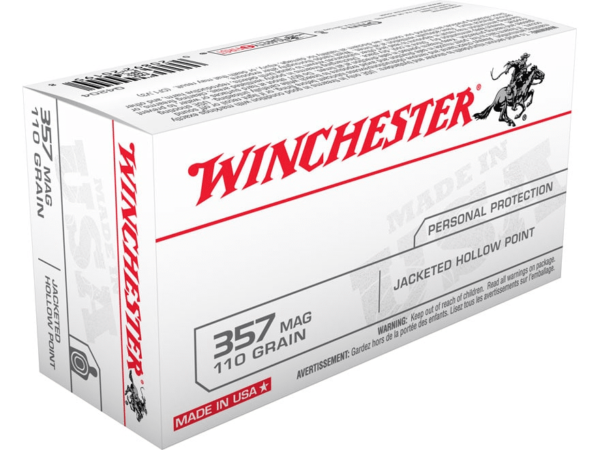 Winchester USA Ammunition 357 Magnum 110 Grain Jacketed Hollow Point Box of 50