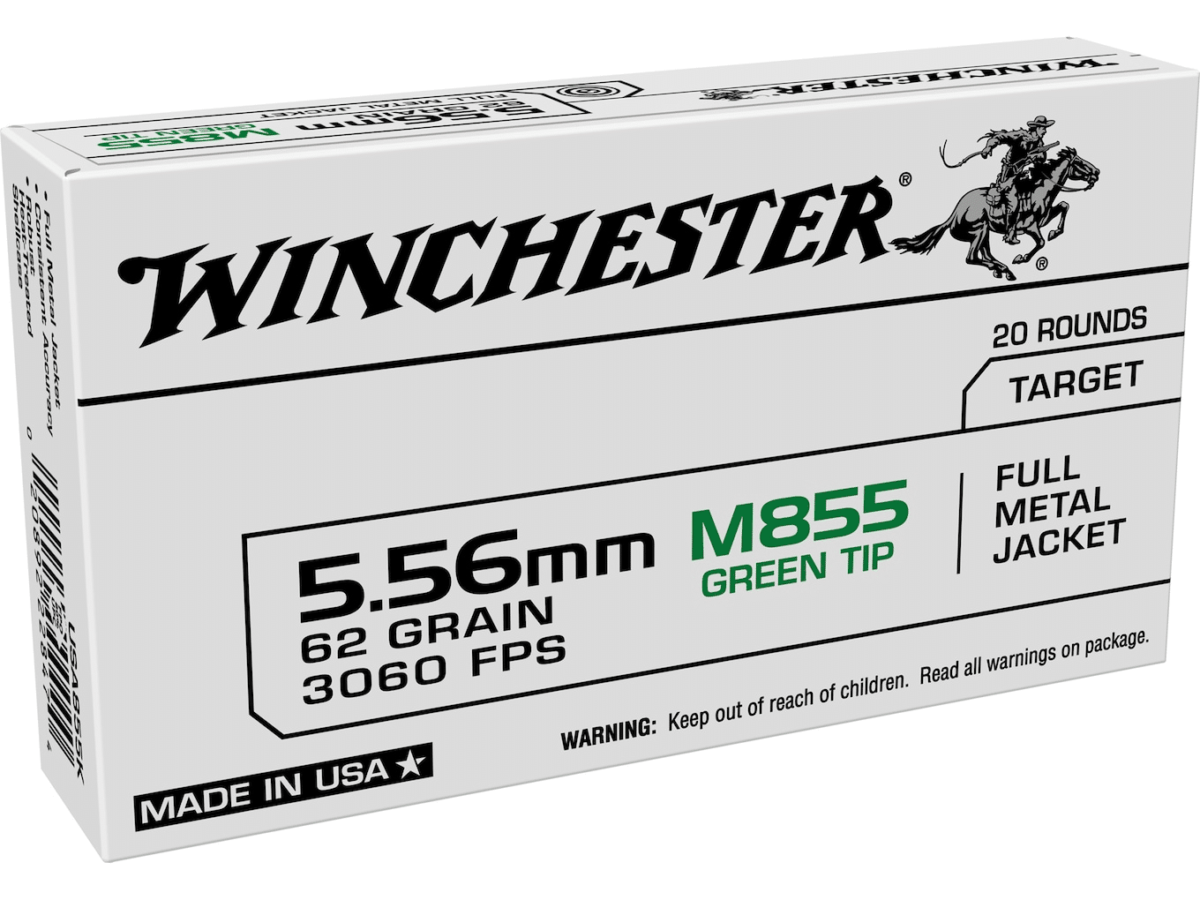 Winchester USA Ammunition 5.56x45mm NATO 62 Grain M855 SS109 Penetrator Full Metal Jacket