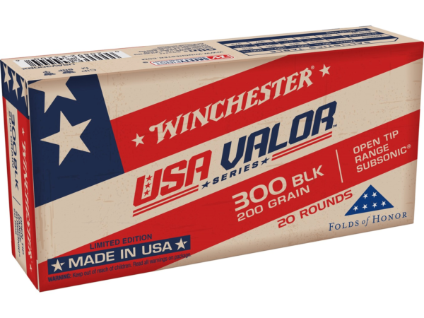 Winchester USA Valor Ammunition 300 AAC Blackout Subsonic 200 Grain Open Tip Range