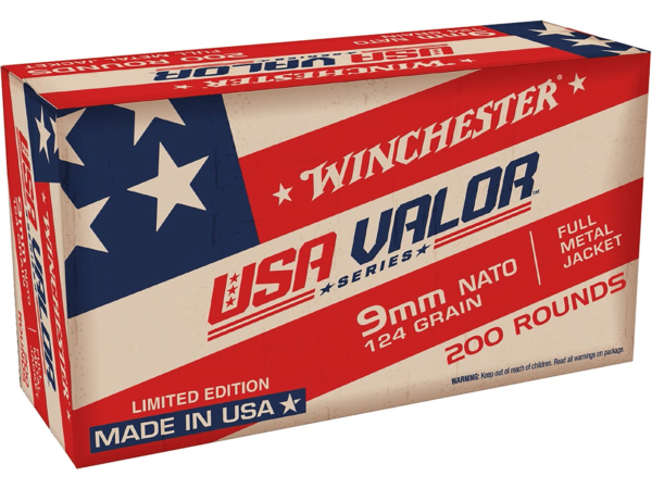 Winchester USA Valor NATO Ammunition 9mm Luger 124 Grain Full Metal Jacket